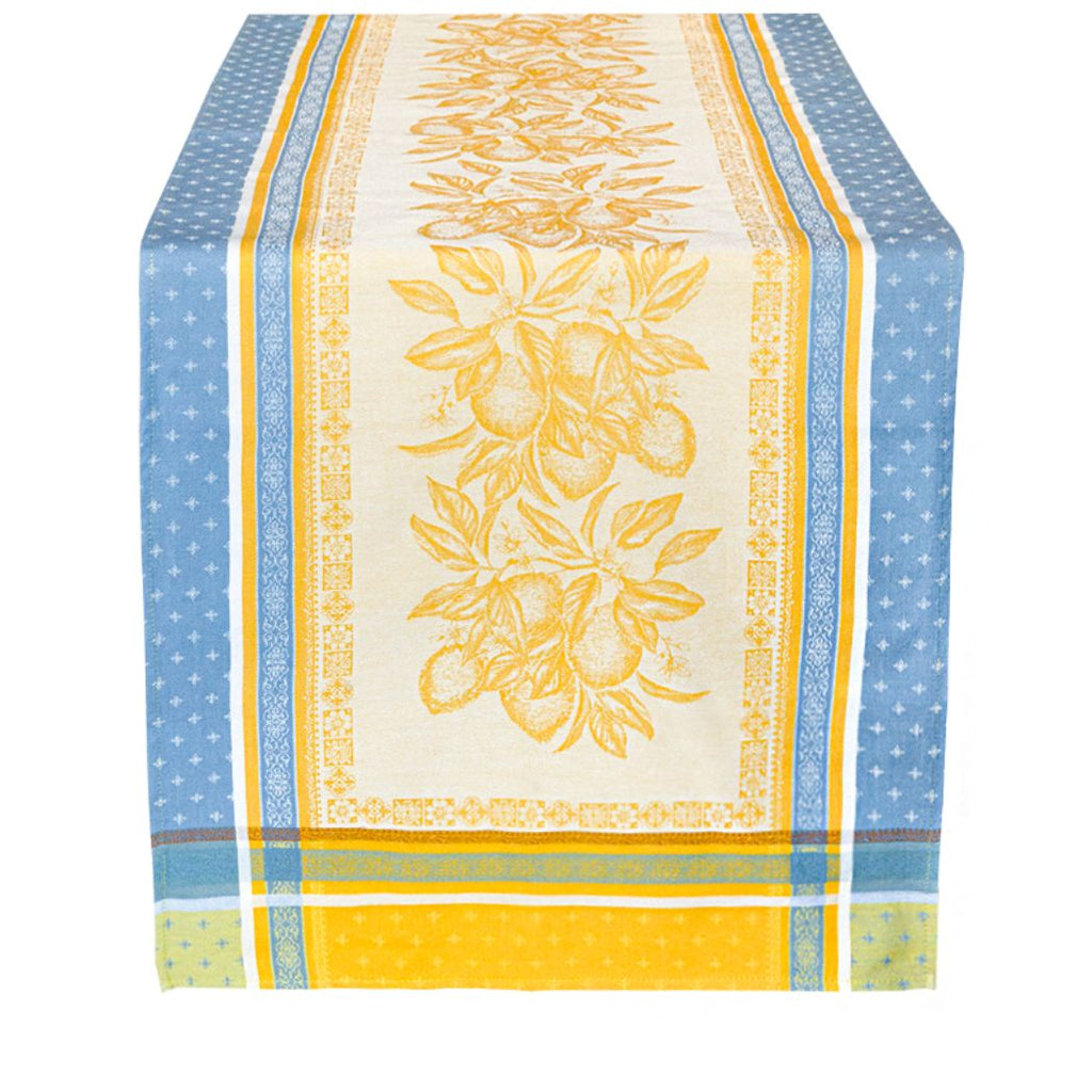 Dieser wunderschöne Tischläufer in intensiven Gelb- und Blautönen erinnert an den Himmel der Provence. 