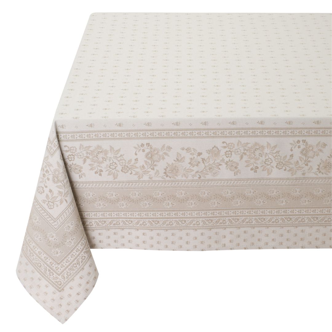 Hochwertige Jacquard Tischdecke beige mit Fleckschutz