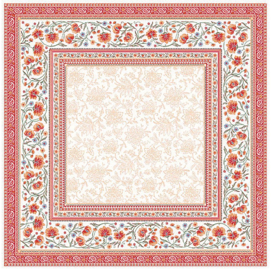 Prächtige, aus Jacquard gewebte Tischdecke, sehr dick, mit raffinierten Blumenmustern.