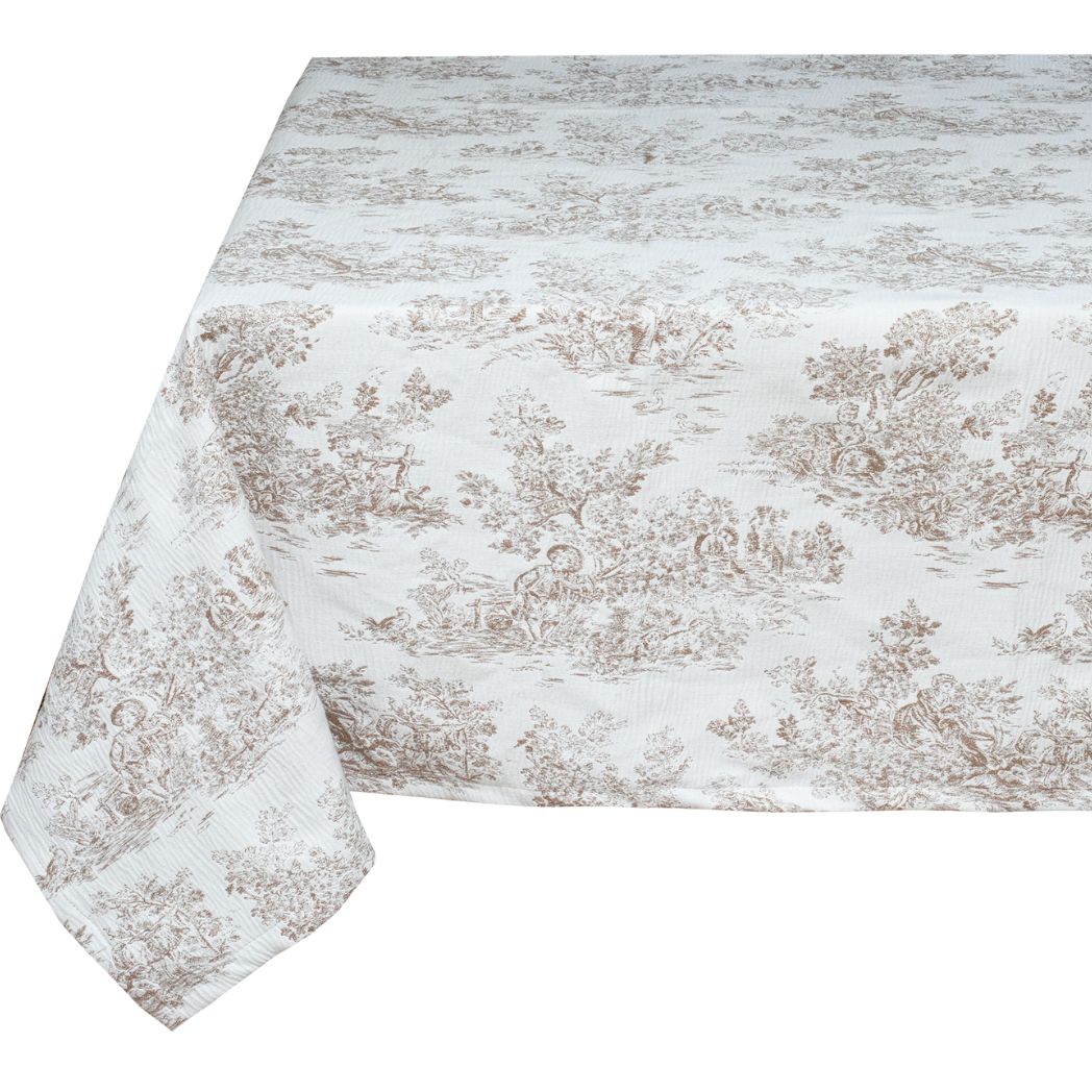 Diese Tischdecke ist Teil unserer exquisiten Toile de Jouy-Kollektion – ein wahres Meisterwerk französischer Handwerkskunst! Diese authentischen Stoffe in rein französischem Stil verleihen jedem Raum einen Hauch von Eleganz und Charme.