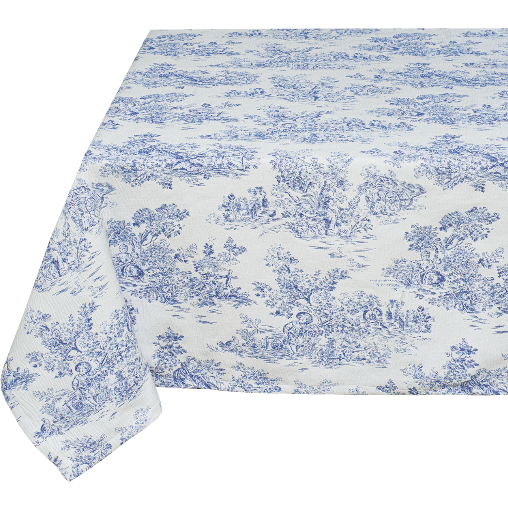 Diese Tischdecke ist Teil unserer exquisiten Toile de Jouy-Kollektion – ein wahres Meisterwerk französischer Handwerkskunst! Diese authentischen Stoffe in rein französischem Stil verleihen jedem Raum einen Hauch von Eleganz und Charme.